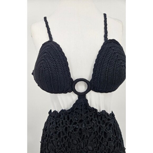 New Capittana Martina Crotchet Dress Womens M/L Black Cover Up - Picture 3 of 10
